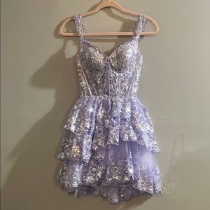 Sherri Hill Purple Sequin Babydoll Prom Dress